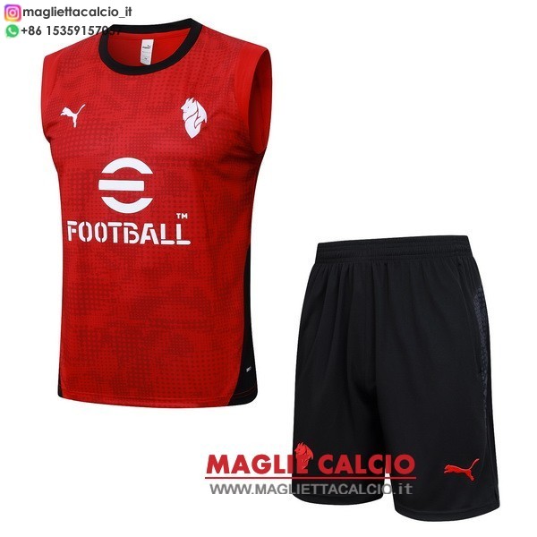 nuova senza maniche formazione set completo divisione magliette ac milan 2025-2026 rosso nero