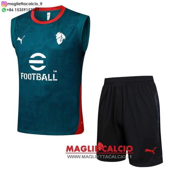 nuova senza maniche formazione set completo divisione magliette ac milan 2025-2026 verde nero