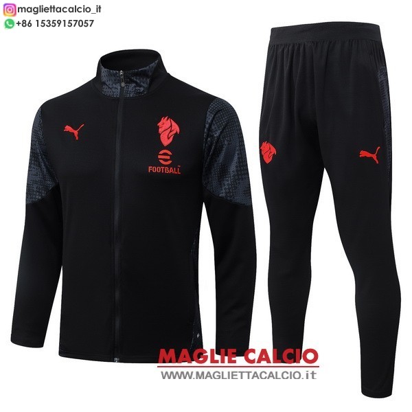 nuova ac milan insieme completo nero i rosso giacca lunga zip 2025-2026