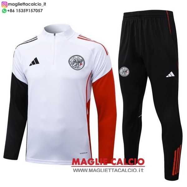 nuova ajax insieme completo bianco nero rosso bambino felpa da allenamento 2025-2026