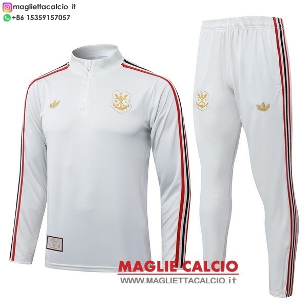 nuova flamengo insieme completo grigio rosso felpa da allenamento 2025-2026