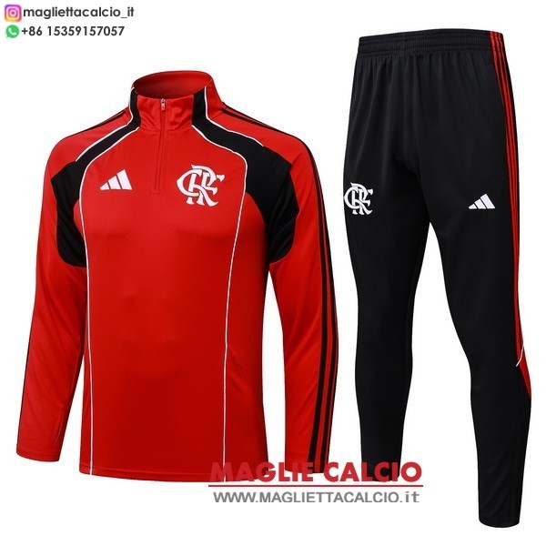 nuova flamengo insieme completo rosso nero felpa da allenamento 2025-2026