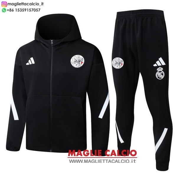 ajax insieme completo nero bianco giacca con cappuccio full zip 2025-2026