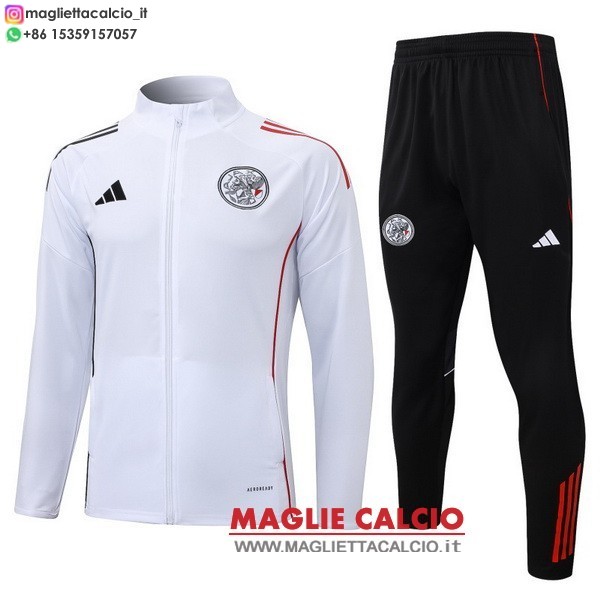 nuova ajax insieme completo bianco nero bambino giacca lunga zip 2025-2026