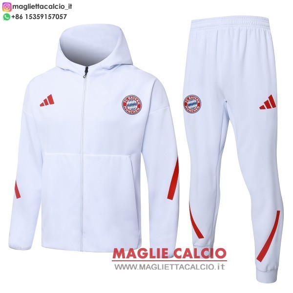 nuova bayern monaco insieme completo bianco rosso giacca felpa cappuccio 2025-2026