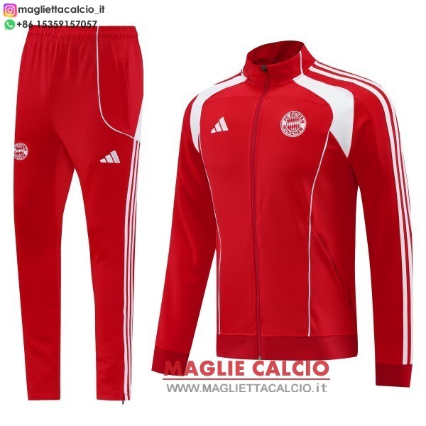 nuova bayern monaco insieme completo rosso i bianco giacca lunga zip 2025-2026