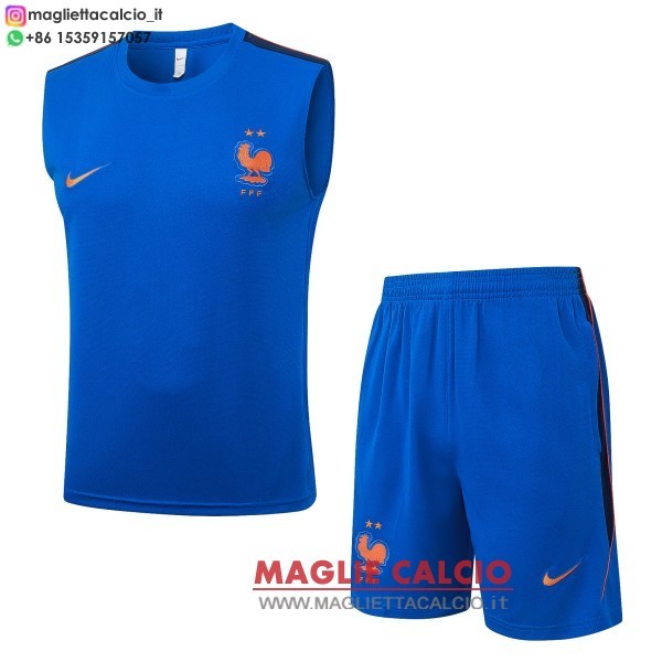 nuova formazione senza maniche divisione maglietta set completo francia 2026 blu
