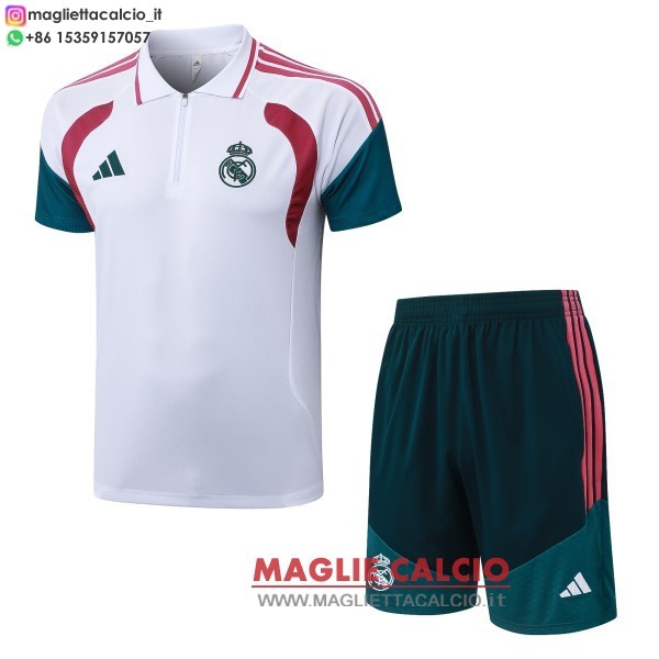 polo set completo maglietta real madrid 2026-2027 bianco rosa verde