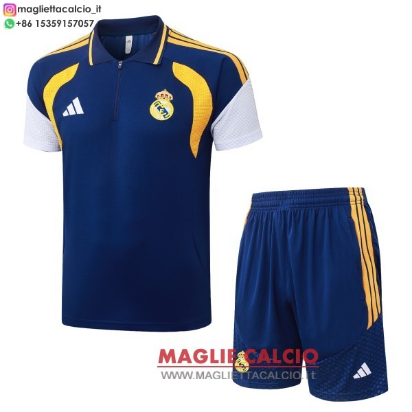 polo set completo maglietta real madrid 2026-2027 blu navy giallo