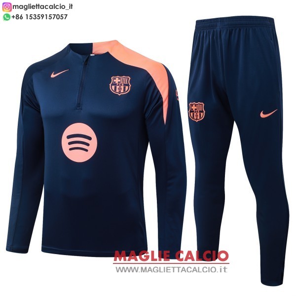 felpa da allenamento bambino set completo barcelona 25/26 blu navy arancione
