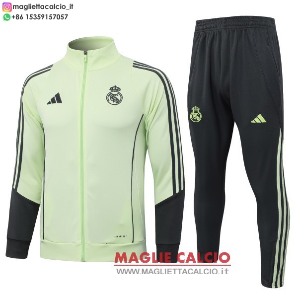 giacca lunga zip bambino set completo real madrid 2025-2026 verde grigio
