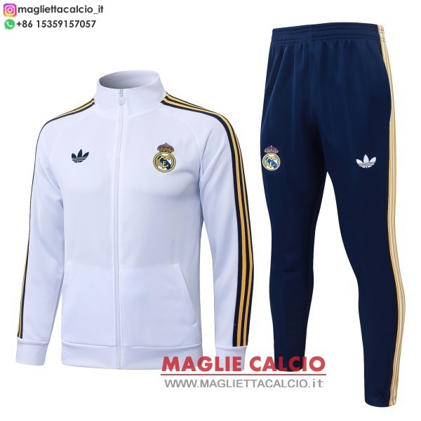 giacca lunga zip bambino set completo real madrid 2026-2027 bianco giallo blu navy