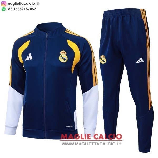 giacca lunga zip bambino set completo real madrid 2026-2027 blu navy bianco