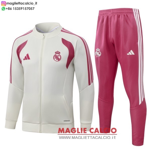 giacca lunga zip bambino set completo real madrid 2026-2027 giallo rosa bianco