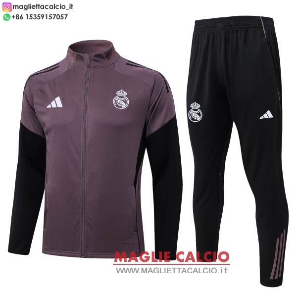 giacca lunga zip bambino set completo real madrid 2026-2027 nero grigio purpureo