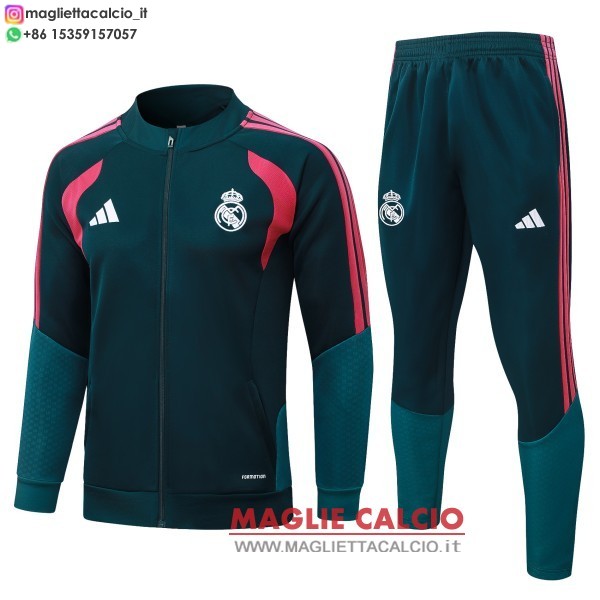giacca lunga zip bambino set completo real madrid 2026-2027 verde navy rosa
