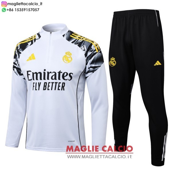 felpa da allenamento bambino set completo real madrid 2025-2026 bianco amarill nero