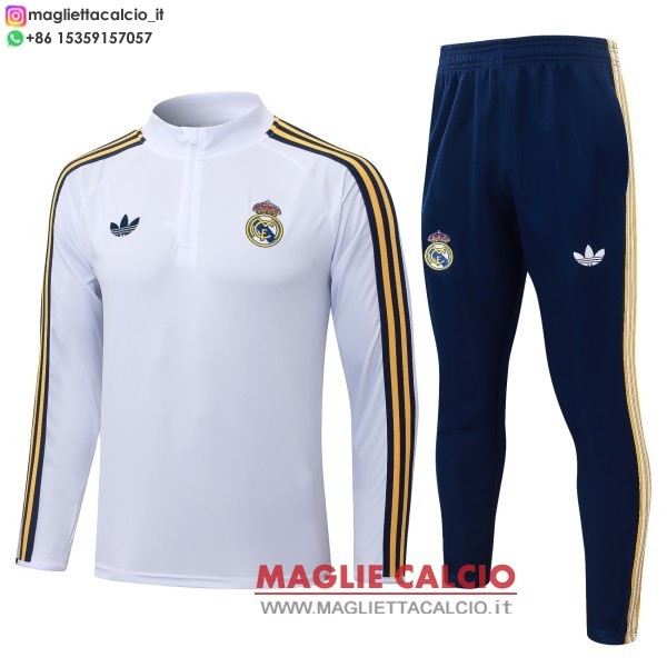 felpa da allenamento bambino set completo real madrid 2026-2027 bianco giallo blu navy