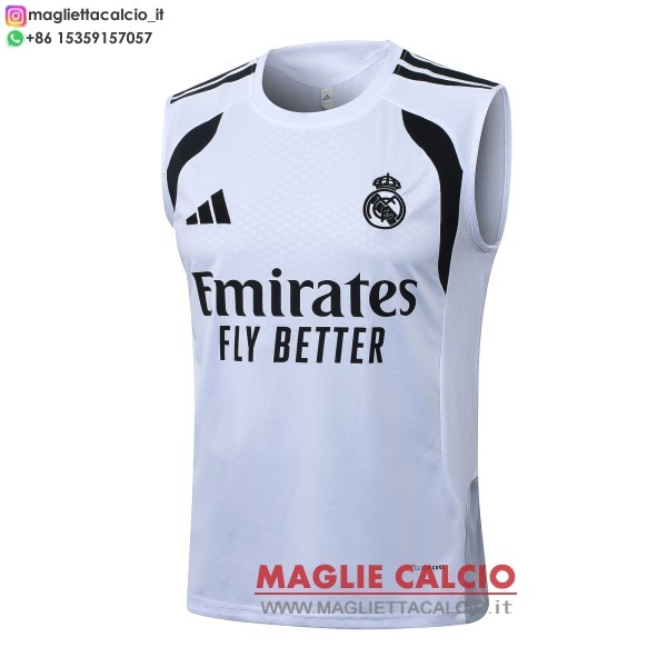nuova formazione senza maniche divisione maglietta real madrid 2025-2026 bianco giallo nero