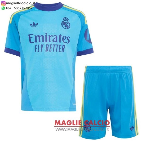 nuova portiere maglietta real madrid set completo bambino 2026-2027 blu