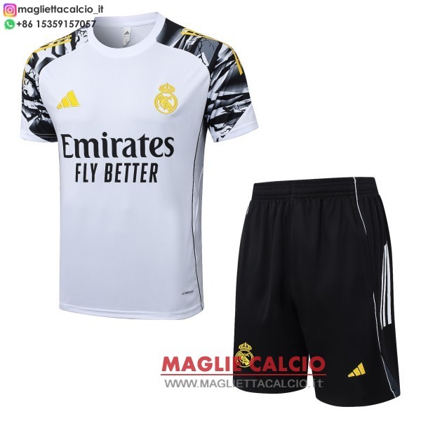 nuova formazione divisione maglietta set completo real madrid 2025-2026 bianco giallo nero
