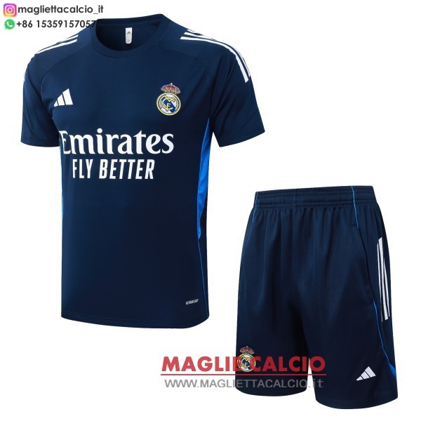 nuova formazione divisione maglietta set completo real madrid 2025-2026 blu navy bianco