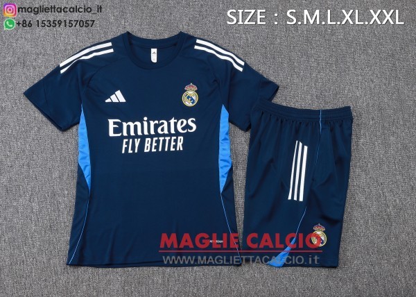 nuova formazione divisione maglietta set completo real madrid 2025-2026 blu navy bianco