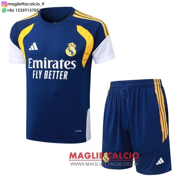 nuova formazione divisione maglietta set completo real madrid 2025-2026 blu navy giallo bianco