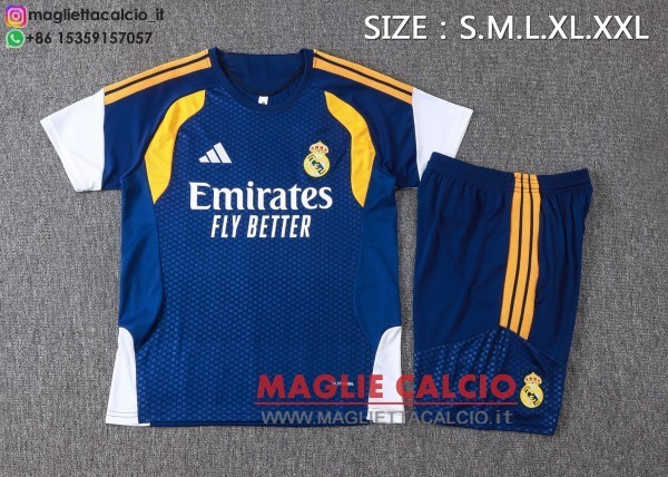 nuova formazione divisione maglietta set completo real madrid 2025-2026 blu navy giallo bianco