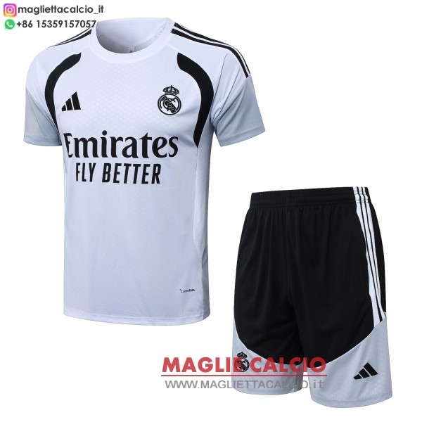 nuova formazione divisione maglietta set completo real madrid 2026-2027 bianco nero