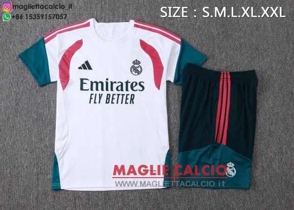 nuova formazione divisione maglietta set completo real madrid 2026-2027 bianco rosa verde