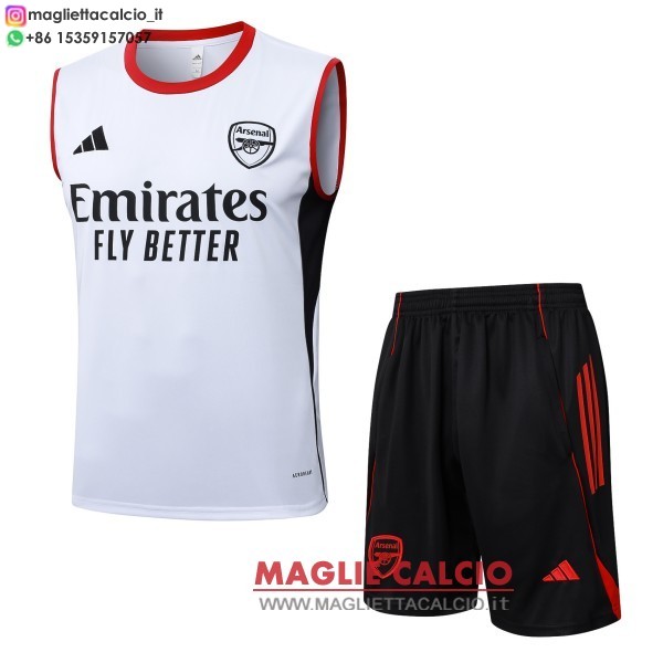 nuova formazione senza maniche divisione maglietta set completo arsenal 2025-2026 bianco rosso nero
