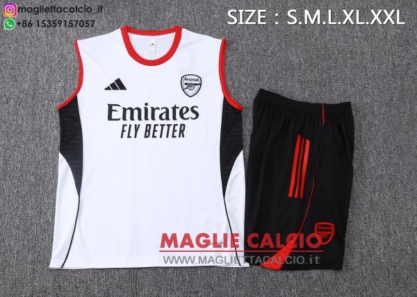 nuova formazione senza maniche divisione maglietta set completo arsenal 2025-2026 bianco rosso nero