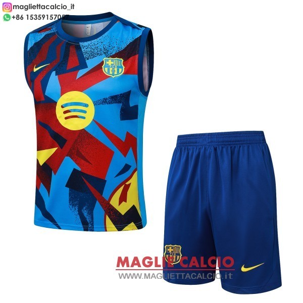 nuova formazione senza maniche divisione maglietta set completo barcelona 2025-2026 blu rosso giallo