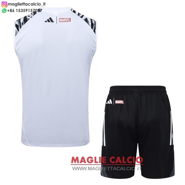 nuova formazione senza maniche divisione maglietta set completo real madrid 2025-2026 bianco giallo nero