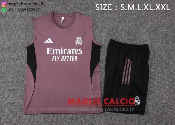 nuova formazione senza maniche divisione maglietta set completo real madrid 2025-2026 purpureo bianco nero