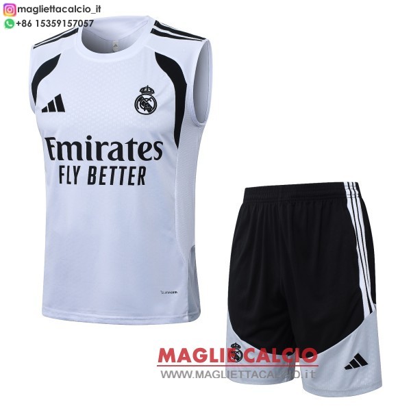 nuova formazione senza maniche divisione maglietta set completo real madrid 2026-2027 bianco nero