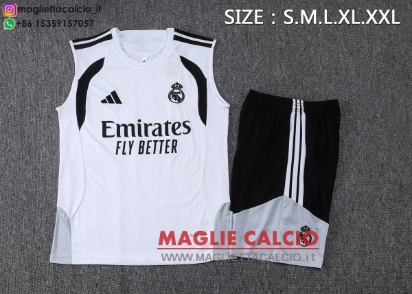 nuova formazione senza maniche divisione maglietta set completo real madrid 2026-2027 bianco nero