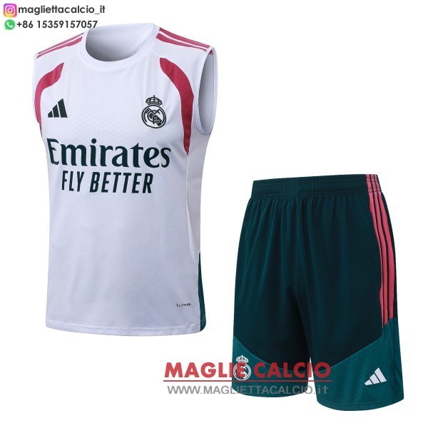 nuova formazione senza maniche divisione maglietta set completo real madrid 2026-2027 bianco rosa verde