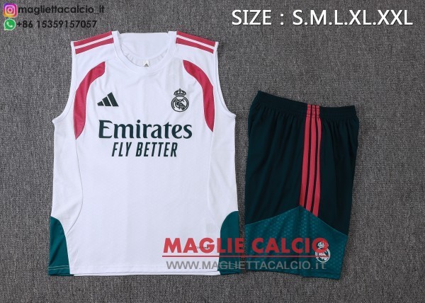 nuova formazione senza maniche divisione maglietta set completo real madrid 2026-2027 bianco rosa verde