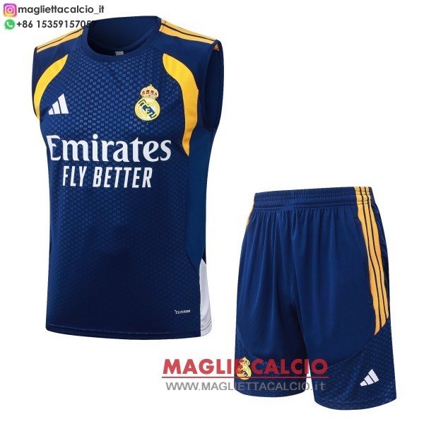 nuova formazione senza maniche divisione maglietta set completo real madrid 2026-2027 blu navy giallo