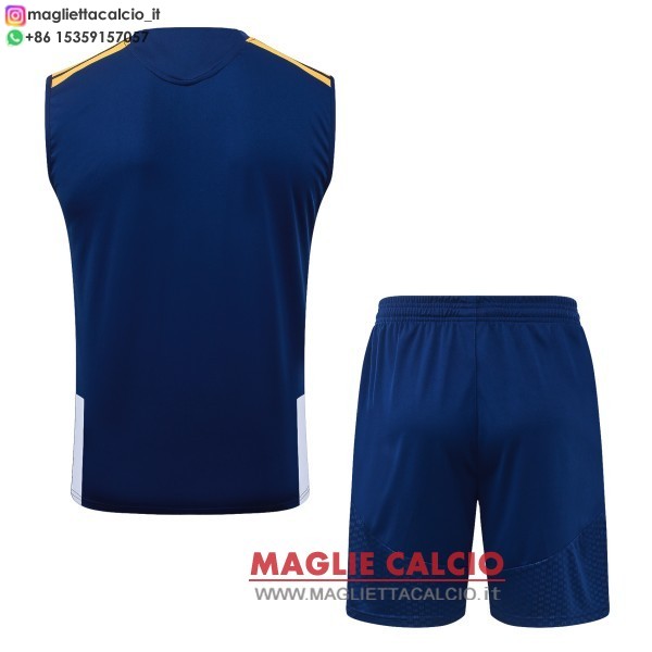 nuova formazione senza maniche divisione maglietta set completo real madrid 2026-2027 blu navy giallo