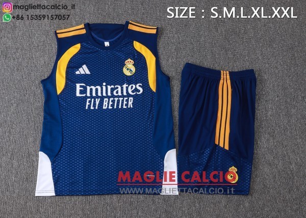 nuova formazione senza maniche divisione maglietta set completo real madrid 2026-2027 blu navy giallo