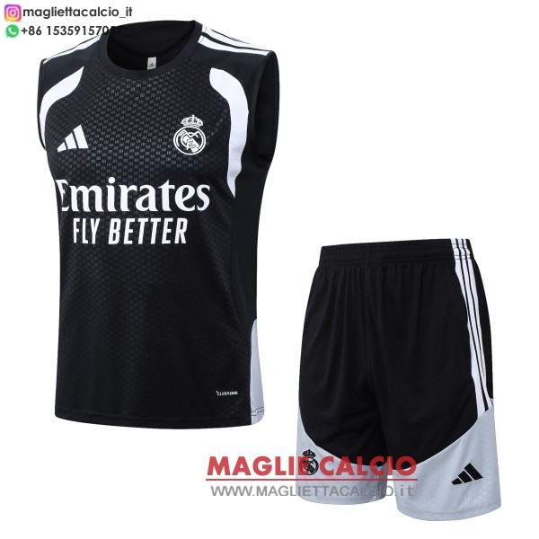 nuova formazione senza maniche divisione maglietta set completo real madrid 2026-2027 nero bianco
