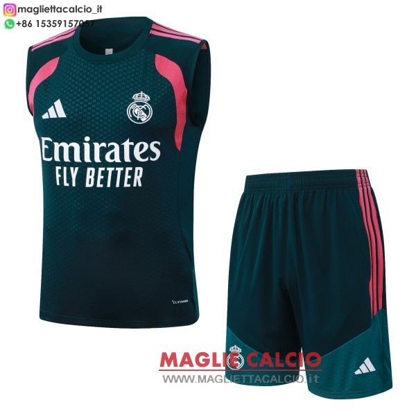 nuova formazione senza maniche divisione maglietta set completo real madrid 2026-2027 verde navy rosa