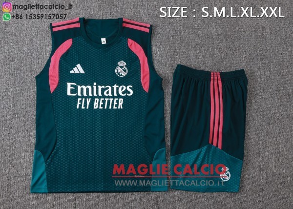 nuova formazione senza maniche divisione maglietta set completo real madrid 2026-2027 verde navy rosa