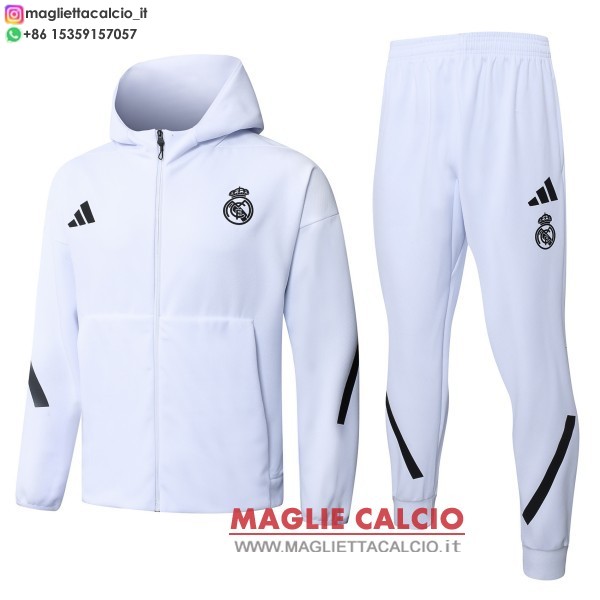 nuova real madrid bianco giacca felpa cappuccio 2025-2026