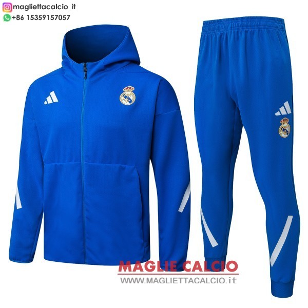nuova real madrid blu bianco giacca felpa cappuccio 2025-2026