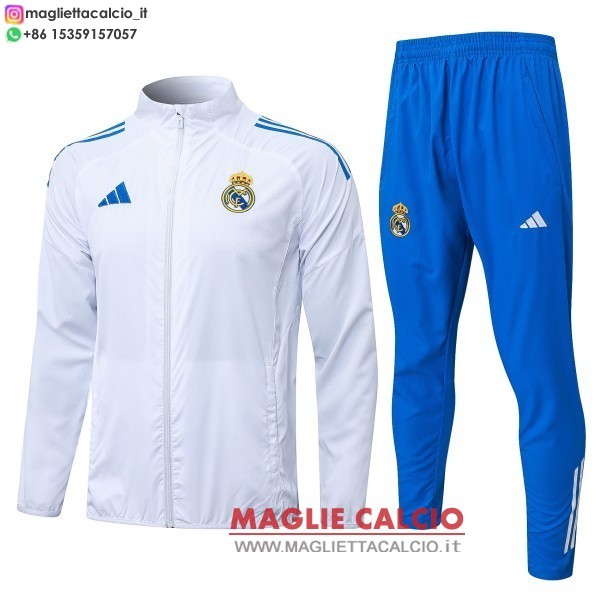 nuova real madrid insieme completo bianco blu giacca a vento 2025-2026