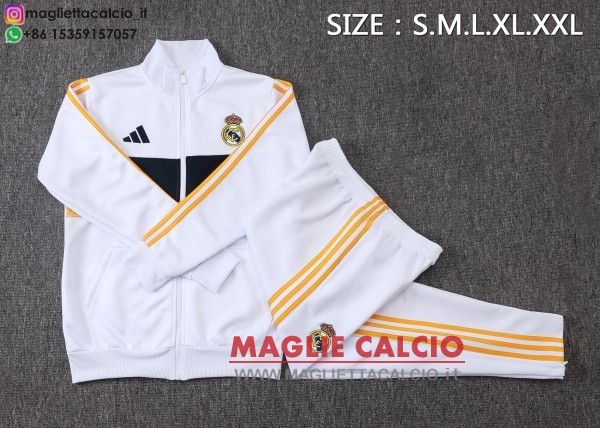 nuova real madrid insieme completo bianco blu giallo giacca lunga zip 2026-2027